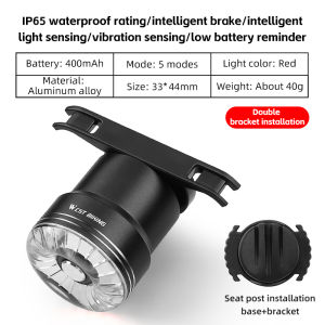West Biking | WEST BIKING Bike Smart Brake Sensor Tail Light Day-Night Light Sensing Taillight Lightweight 5 Lighting Modes Cycling Rear Light