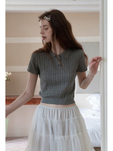 Polo Collar Short Sleeve Knitwear Vintage Braid Design