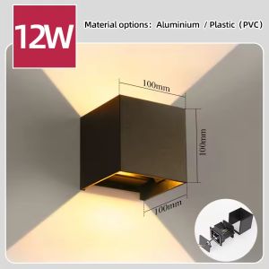 12W Waterproof AC85-265V Surface Mounted LED Wall Light Modern Nordic Outdoor Indoor Wall Lamps Living Room Porch Luminaire