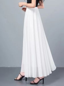 2024 New Womens Chiffon A-Line Midi Skirt Dancing Skirt Slimming Hip Covering Full Swing Skirt High Waist Polyester Fabric