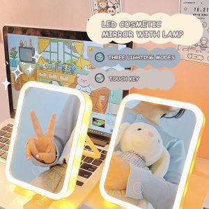 LED Mirror Makeup With Light Rechargeable Face Three coloer Makeup Mirror Vanity Mirror USB Charge Folding Portable Mirror  Brightness Portable Vanity 1/3 brightness Portable Mirror