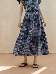 INMAN | French Style Blue Checkered A-Line Half Skirt