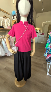 Kids Chinese Style Cheongsam 2-Piece Set Girl Modern Tang Suit Short Sleeve Top + Harem Pants Children CNY Clothing Set