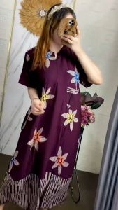 Daster Melati Wanita kekinian Terbaru Dewasa Busui Cewek Lengan Pendek Resleting Depan Ld 110 Cm