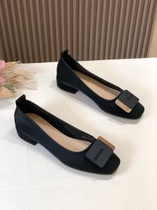 Soft Leather Flat Bottom Square Toe Single Shoes Womens 2025 New Style Spring Autumn Versatile Gentle Fairy Evening Soft Sole Bean Bean Shoes