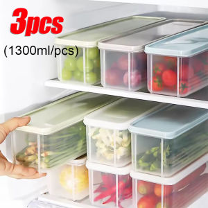 3ชิ้น 1300ml ภาชนะพลาสติกใสสำหรับจัดเก็บอาหารพร้อมฝาปิด / สำหรับสปาเก็ตตี้พาสต้า / กล่องเก็บอาหารแบบปิดสนิทในครัว / กล่องจัดระเบียบอาหารสดในตู้เย็น