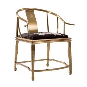 Luxurious Brass-Colored Leather Chair Stainless Steel Frame Master Design New Chinese Style Folding Chair Artistic Quality Furniture