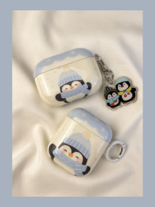 Cartoon Penguin Scarf Wireless Bluetooth Earphone Protective Case Compatible with  pro Headphones Soft TPU Autumn Winter