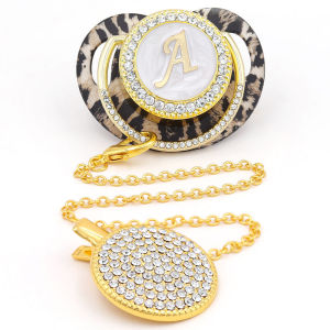Baby Pacifier Bling Leopard Gold Pacifier คลิป 24 ชื่อจดหมายเริ่มต้น BPA ฟรีซิลิโคนทารกจุกนม Dummy Soother Chupete