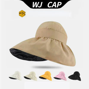 【WJ】Hat Summer Sunshade Sun Protection UV Protection Fisherman Hat Face Covering Black Gel Sun Hat New Style
