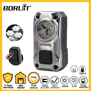 BORUiT 400 Lumens Mini Clip Light USB-C Rechargeable Magnetic Pocket Flashlight 5 Modes Waterproof Portable Hiking Working Light