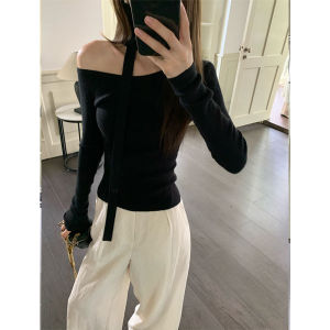 เสื้อถักแขนยาวสีพื้นสไตล์เกาหลีสำหรับผู้หญิง ทรงเข้ารูป ปกโปโล ใส่ได้ในฤดูใบไม้ร่วง ผ้าฝ้ายผสมโพลีเอสเตอร์