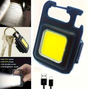 COB Keychain Work Light with Battery Display 8Mode Rechargeable High Lumens Portable LED Light for Camping Hiking Running
