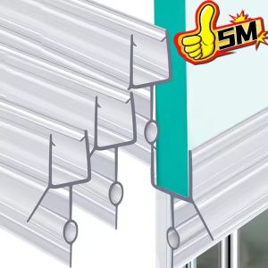 5M DIY No Glue Shower Screen Seal Strip PVC Water Blocking Bar Frameless Glass Door Bottom Sealing Strips Flexible Bathroom Waterproof Gap Hardware