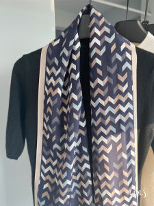 Deep Sea Wave Pattern 100% Mulberry Silk Long Scarf Womens Spring Autumn Versatile Thin Wrap Scarf Outerwear Shawl