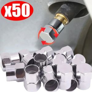 50Pcs Car Tire Valve Caps Flat Head Universal Chrome Plating Dust Proof Cover Auto Motorcycles Bike Tyre Valve Cap Decoration