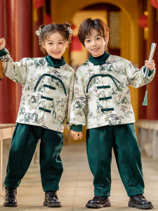 New Chinese Style Childrens Hanfu Velvet Performance Clothes Autumn Winter Ethnic Style Brother Sister Outfits Toddler Kids