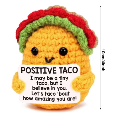 Creative Handmade Crochet Taco Hug Penguin Dolls with Positive Energy Card Emotional Support Figurines Home Decoration Gifts