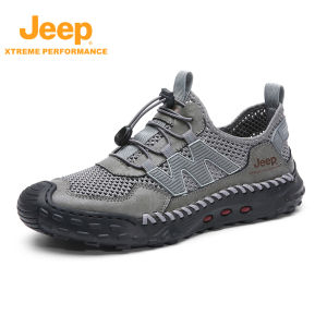 Jeep | Jeep Mens Low-Top Hiking Shoes Breathable Mesh Lightweight Comfortable Shock Absorption Anti-slip Durable Rubber Outsole