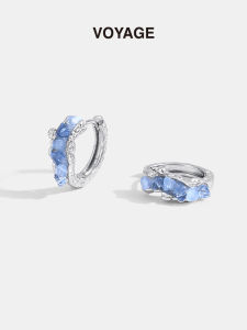 Blue Circle Earrings Womens Luxury Unique Design High-End Feelings Ear Jewelry Fashionable Non-Pierced Earring Pair