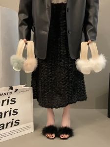 Fluffy Peep Toe & Crystal Heels: Women's High Heel Sandals & Slippers