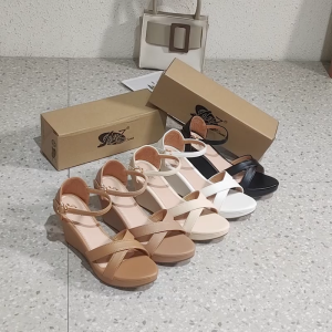 [FA] New fashion open toe  leather wedge 3 inch high heel sandals for women