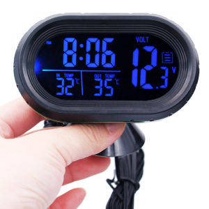 Digital Car Thermometer Temperature Monitor Car Ornament Luminous Clock Voltmeter DC 12V-24V Time Date Dual Display Freeze Alert