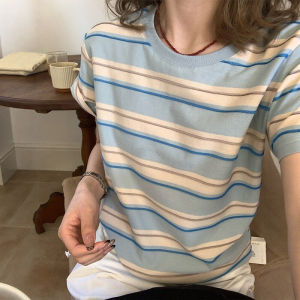 CHOEFULYN | Crew Neck Striped Loose T-Shirt