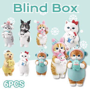 New Sanrio Blind Box Hello Kitty Kuromi Dolls Figures Toy Shark Cat Joint Desktop Ornaments Gifts