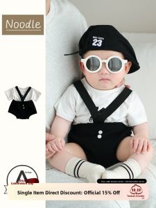 Korean Style Summer Thin Two-Piece Suit for Boys Baby Clothes Short Sleeve Top And Overalls Set Lightweight Comfortable Kids Outfit
