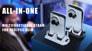 PS5/PS5 Slim Cooling Fans Stand With Controller Charging Station With Headphone Hook For Playstation 5 Dual Controller