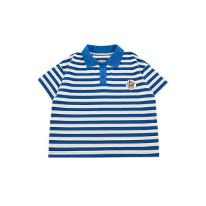 Slimming Effect Summer New Style Kids Clothing Set with Stripe Collar T-Shirt And Loose Shorts for Boys Casual Cotton Blend Fabric