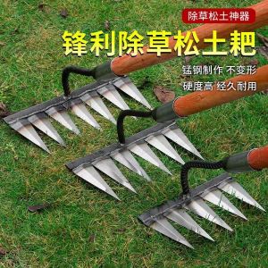 เครื่องมือคราดกำจัดวัชพืชแบบจอบอุปกรณ์ขุดดินแบบพลิกดินอุปกรณ์ขุดดินแบบหกซี่เครื่องมือคราดเหล็กสำหรับใช้ในการเกษตรแบบเต็มรูปแบบ