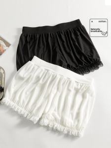 Summer Ice Silk Safety Pants Womens Anti-Light Lace Edge Pumpkin Base No Curling Short Skirt Lantern Large Size Underwear