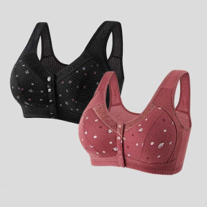 FallSweet ปิดด้านหน้าผ้าฝ้าย Bra สําหรับผู้หญิง PLUS ขนาดไร้สายกีฬา Bras ชุดชั้นในบางสําหรับวัยกลางคนและผู้สูงอายุ
