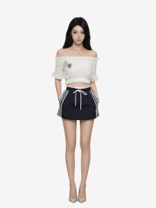 qiaocong | Off-Shoulder Slimming High-Waist T-Shirt and Drawstring Straight-Leg Pants Set