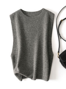 เสื้อกั๊กถักขนสัตว์สำหรับผู้หญิงฤดูใบไม้ร่วง/ฤดูหนาว อบอุ่น นุ่ม สวมใส่สบาย เสื้อคลุมกันหนาวแบบสวมหัว คอตั้ง แขนกุด ปกติ