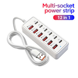 other | 12 IN 1 USB Charger Station 6 USB-A 6 USB-C Fast Charger Multi Ports Power Strip Adapter Socket With Cable HUB For Home Office
