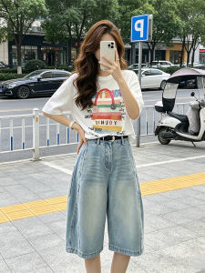 Shalldoer | Summer Cartoon Print Short Sleeve Tshirt Capri Jeans Set