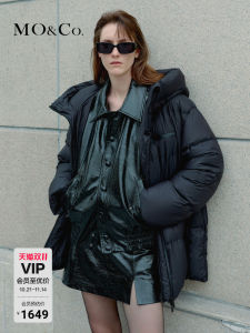 White Goose down Puffer Jacket High Collar Hooded Drawstring Light Warm No Duckling MO&Co Street Style Womens Coat