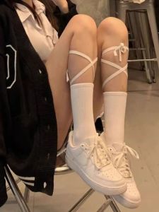 Jk Style ผู้หญิง ถุงเท้าถึงกลางน่อง ถุงเท้า ฤดูร้อน College อินเทรนด์ Tie Cross เลกกิ้ง ถุงเท้ายาว ระบายอากาศได้ดี สบายตลอดทั้งปี