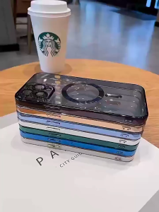 Case Magsafe For Iphone 15 Pro Max / 14 Pro Max / 13 Pro Max / 12 Pro Max Clear Plating Ultrathin Silicone Case