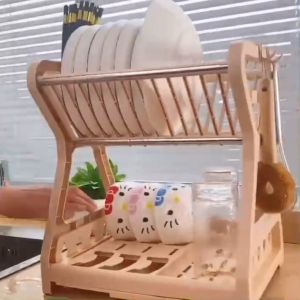 Triple Home ที่คว่ำจาน ชั้นคว่ำจานพลาสติก ชั้นวางจานชามเสริมโครงเหล็ก พร้อมถาดรองน้ำ ที่เก็บจานชาม ชั้นวางของอเนกประสงค์