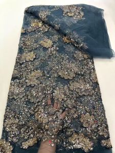 Luxury Nigerian Handmade Beaded Lace Fabric 2026 High Quality Sequins Beaded Embroidery African French Lace Fabric For Dress