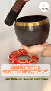 [Amrita] Chuông xoay Nepal tụng kinh – thiền định cao cấp – Màu đen viền vàng – CXNP8
