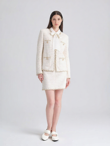Autumn Winter New Arrival Beige Knit Waffle Tweed Style Womens Fashion Set