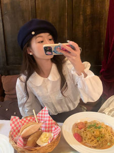 Gentle Korean Style Sweet Western Style Doll Collar White Shirt French Minority Unique Inner Bottoming Top T-Shirt