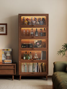 DONGMU | Vintage Style Glass Door Wooden Bookcase Display Cabinet