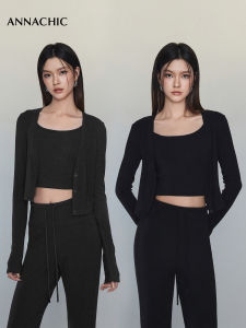 ANNACHIC | Bộ Đồ Sơ Mi Thon Gọn Bao Gồm Áo Cardigan Và Quần