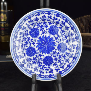Jingdezhen Ceramic Blue And White Porcelain Plate Home Use Dining Utensils Deep Soup Plate Underglaze Color Plant Floral Pattern